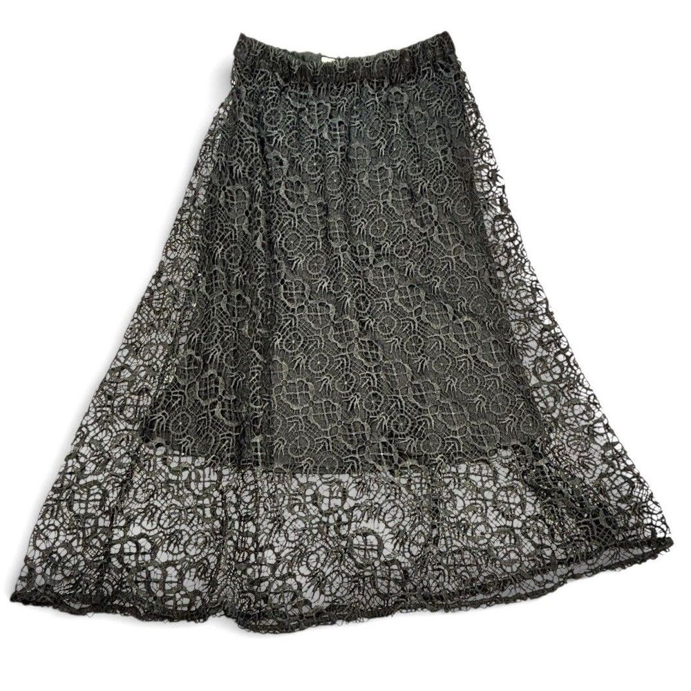 REBA Maxi Skirt Women’s L Crochet Black Lace Over Shorter Lining Western Fairy